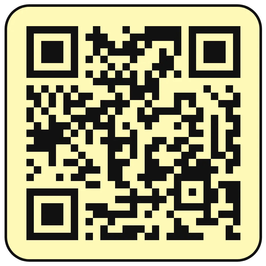The QR code from the album’s share sheet, dark on pale yellow