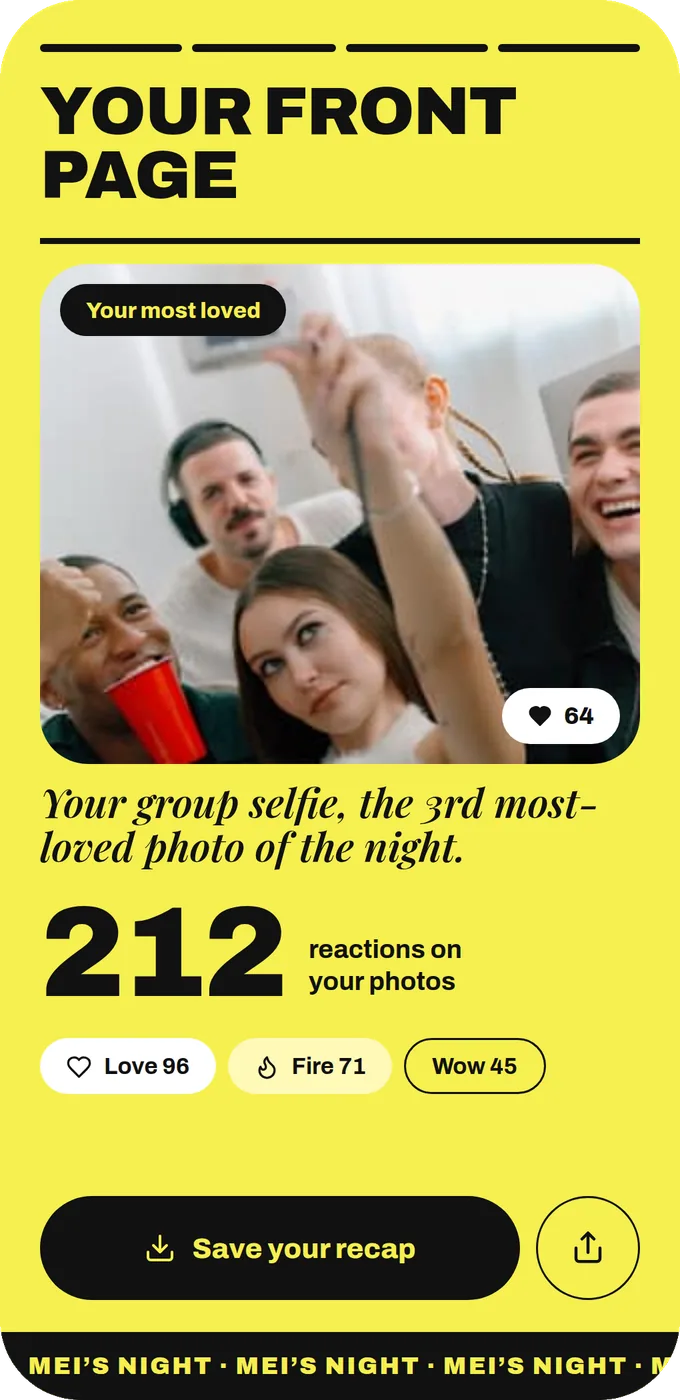 The last slide of Mei’s personal recap: her most loved photo and the reactions on her photos
