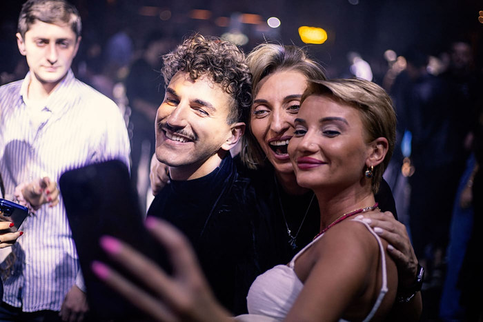 Three friends taking a selfie
