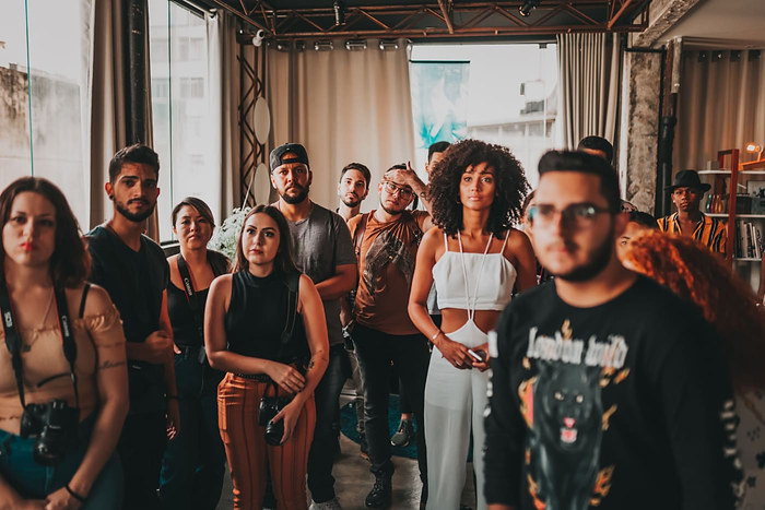 A group gathered in a studio space