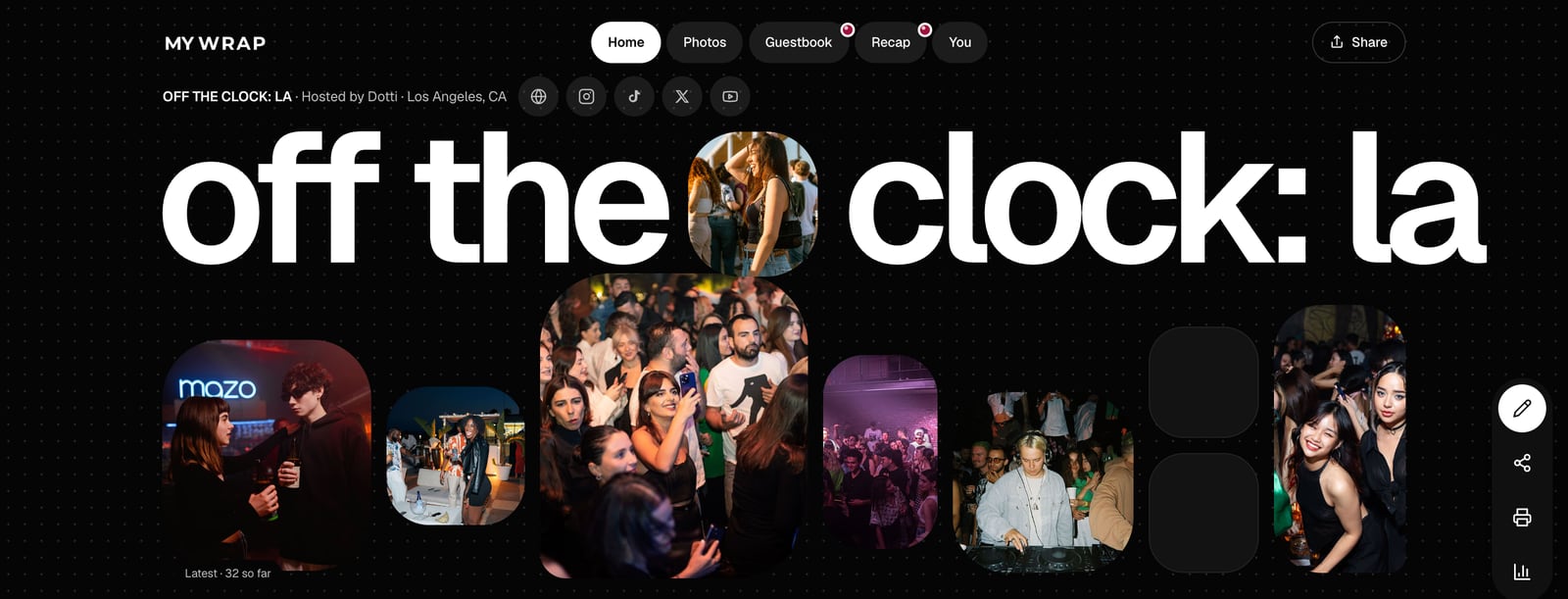 A MyWrap album for Off the Clock LA, with guest photos from the event
